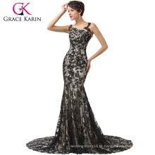 Grace Karin Sleeveless Long Mermaid Black Elegante vestidos de noiva de renda CL6140